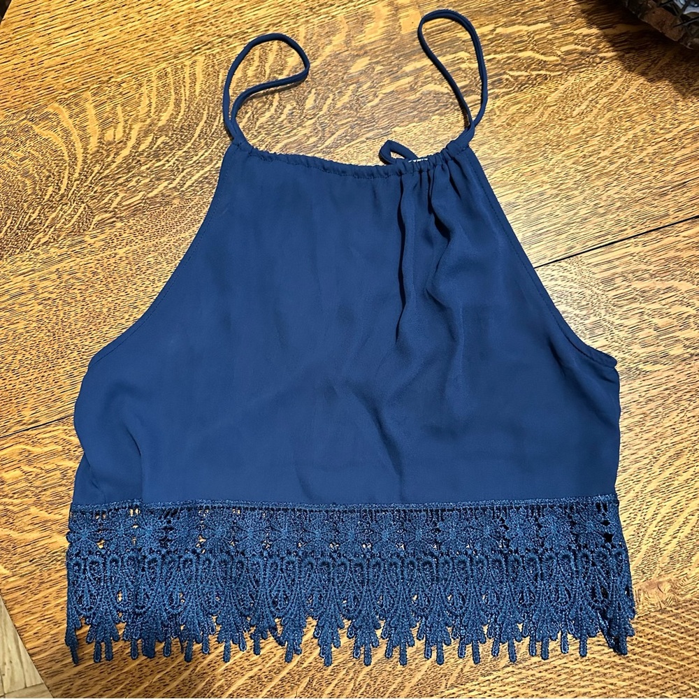 Navy Blue Silk Top